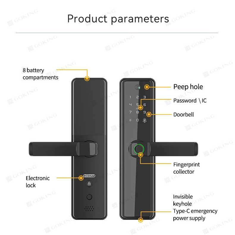 Goking tysh tuya smart digital fingerprinting lock with camera wifi electronic touch keypad door lock fingerprint for safe