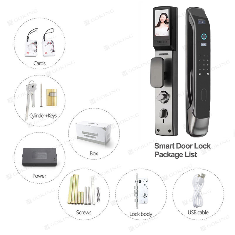 Goking Wifi Smartlock Oem Electronic Biometric Fingerprint Gate Smart Digital Exterior Security Front Door Lock With Camera