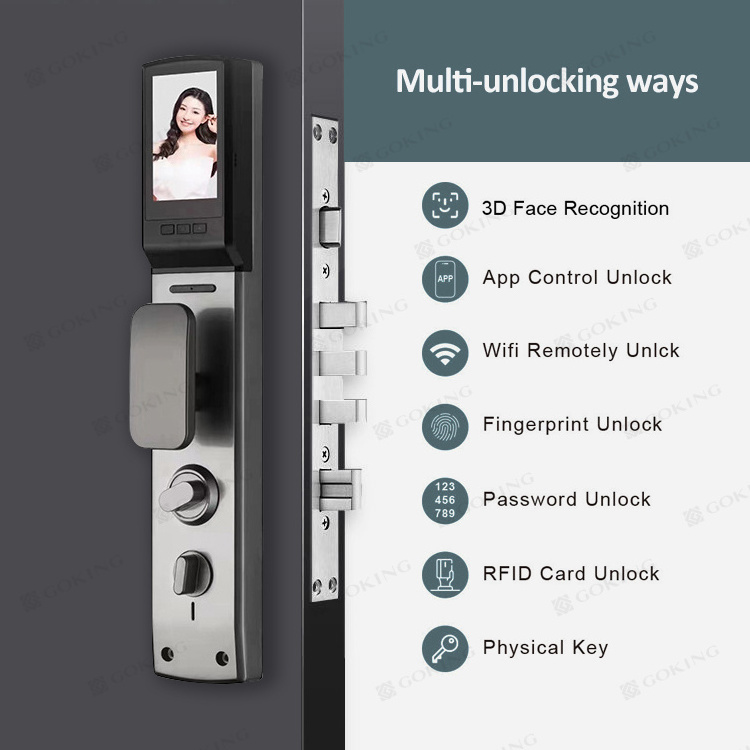 Goking Wifi Smartlock Oem Electronic Biometric Fingerprint Gate Smart Digital Exterior Security Front Door Lock With Camera