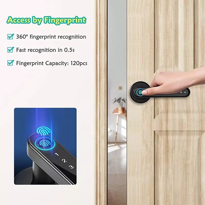 Goking TTlock Tuya APP Remote Control Bluetooth Password Keyless Handle Smart Fingerprint Door Lock Finger Print For Wooden Door