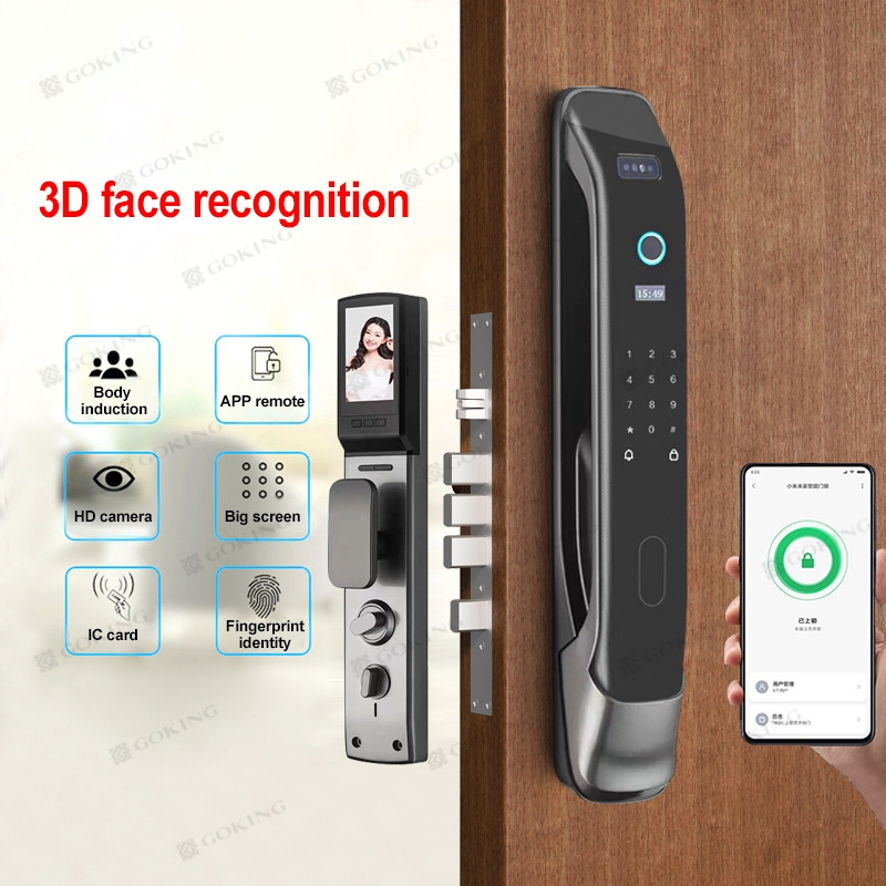 Goking 3D Face Recognition Keyless Security Digital Biometric Fingerprint Access Front Door Lock Smart Wifi Tuya APP Gate Lock