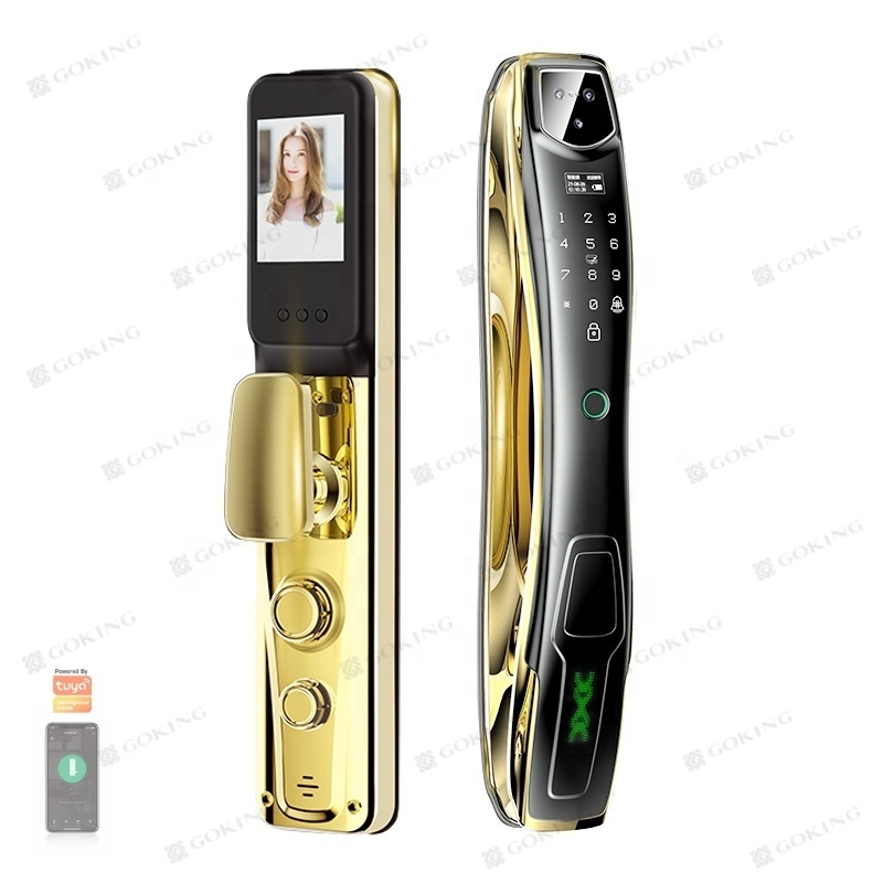 Fingerprint Tuya Camera Lock Safely Keyless Entry Exterior Door Lock Password Access Gold Print 1 Piece Memory Card Wifi F15