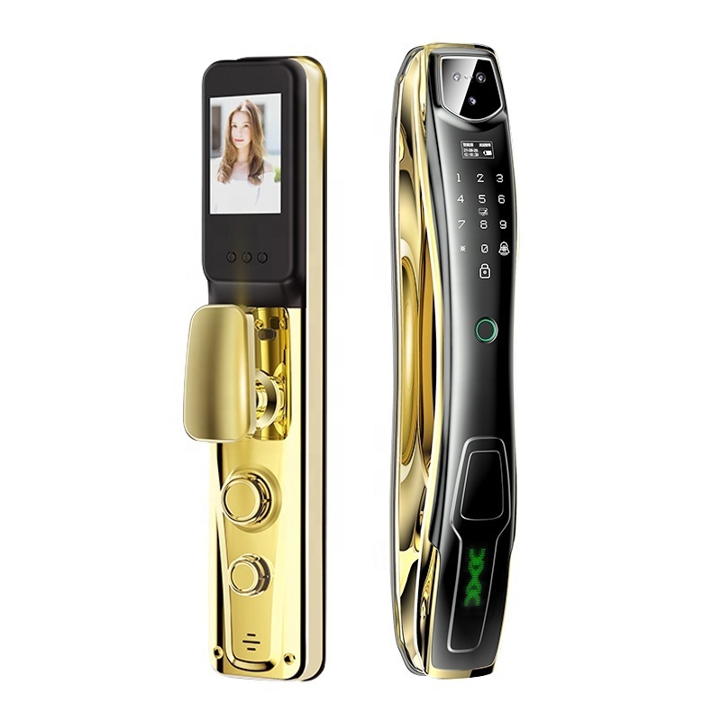 Fingerprint Tuya Camera Lock Safely Keyless Entry Exterior Door Lock Password Access Gold Print 1 Piece Memory Card Wifi F15