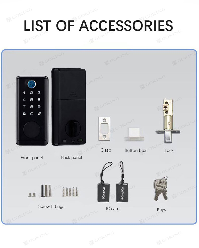 Goking tuay ttlock app remote control digital smart door lock biometric fingerprint automatic ble black american deadbolt lock