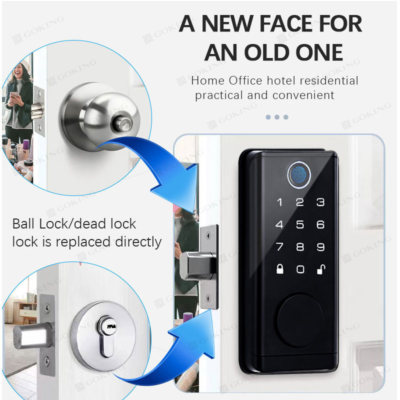 Goking tuay ttlock app remote control digital smart door lock biometric fingerprint automatic ble black american deadbolt lock