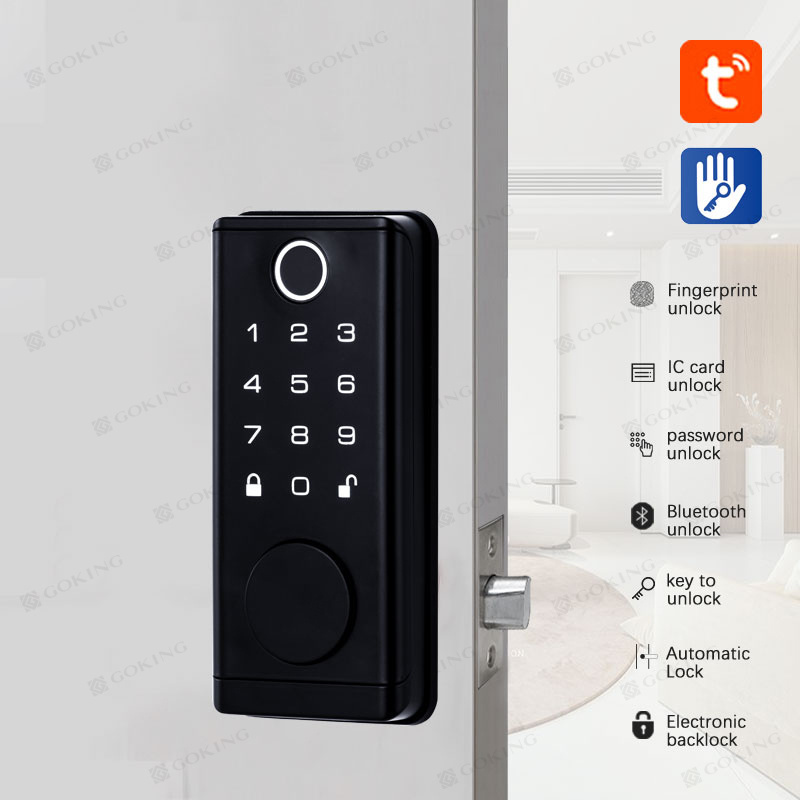 Goking tuay ttlock app remote control digital smart door lock biometric fingerprint automatic ble black american deadbolt lock