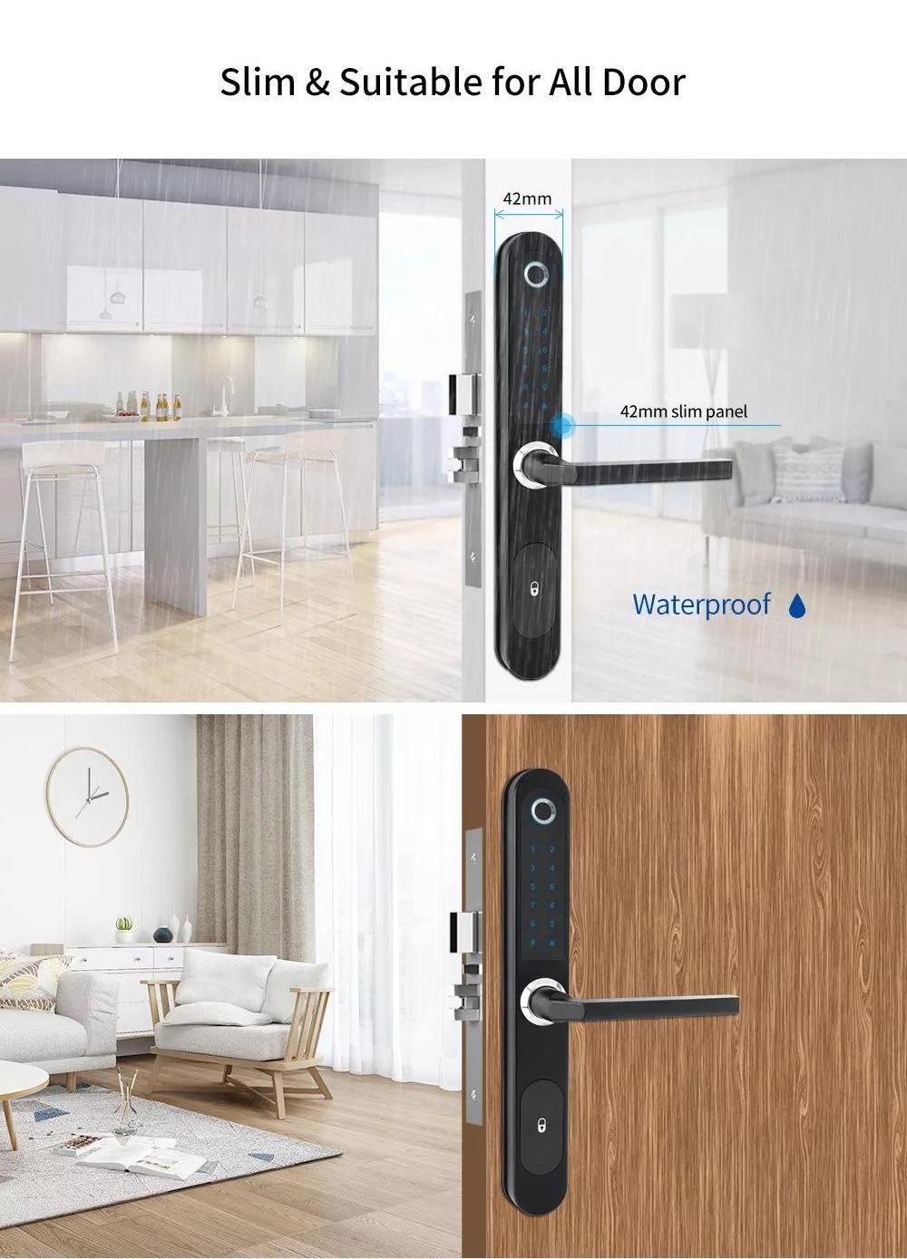 Goking tuya Bluetooth fingerprint broken bridge aluminum doors smart lock sliding glass door lock handle and lock