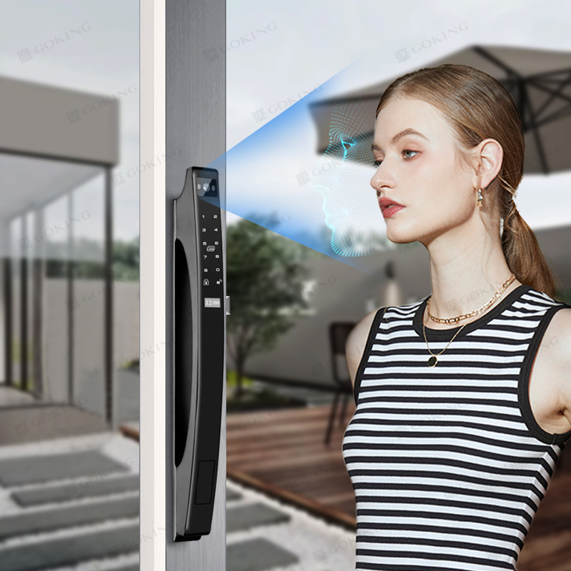 Goking biometric glass door lock with app remote digital lock tuya facial recognition new smart door lock camera waterproof