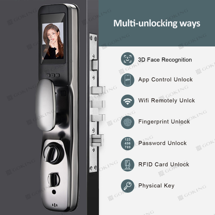 Goking 3d face recognition smart door lock zigbee with camera app wifi electronic entry front door lock keyless fingerprint