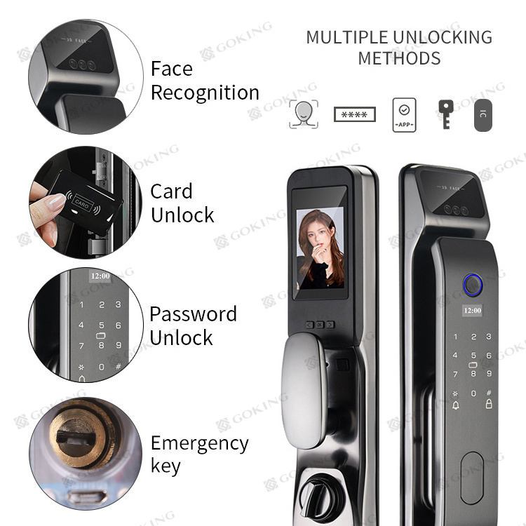 Goking 3d face recognition smart door lock zigbee with camera app wifi electronic entry front door lock keyless fingerprint