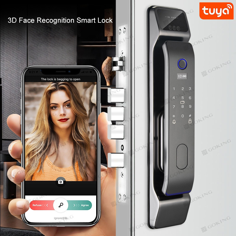 Goking 3d face recognition smart door lock zigbee with camera app wifi electronic entry front door lock keyless fingerprint