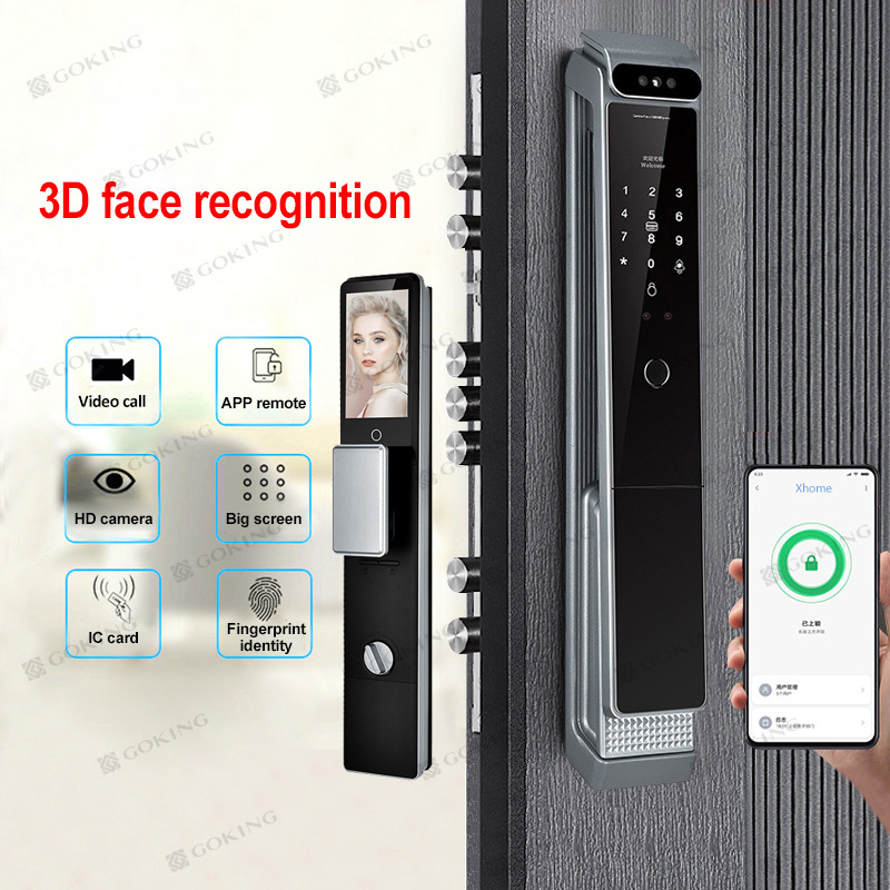 Goking video intercom camera door lock 3d face recognition smart door lock fingerprint keyless entry for front door