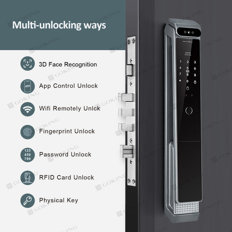 Goking video intercom camera door lock 3d face recognition smart door lock fingerprint keyless entry for front door