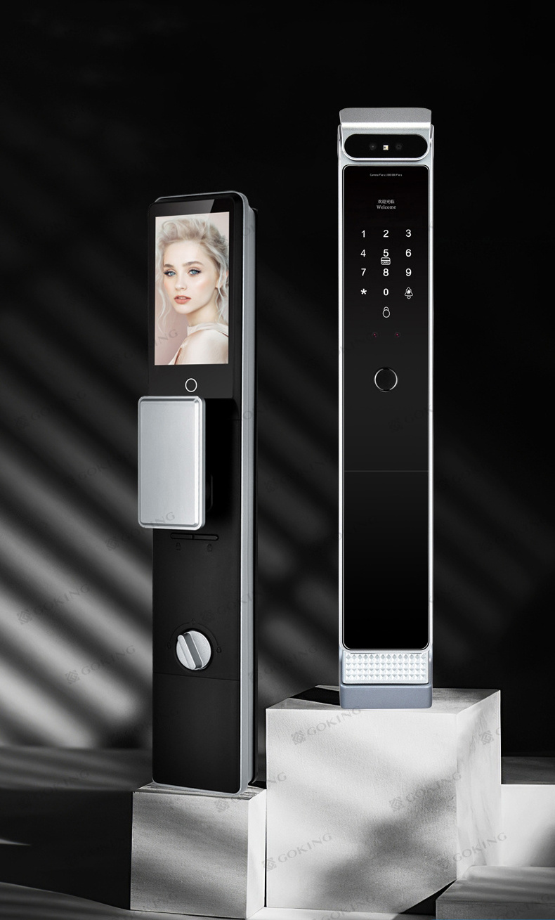 Goking video intercom camera door lock 3d face recognition smart door lock fingerprint keyless entry for front door