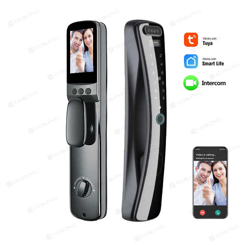 Goking 2024 new arrival real time video call smart lock 3d facial recognition tuya app remote control keyless entry door lock