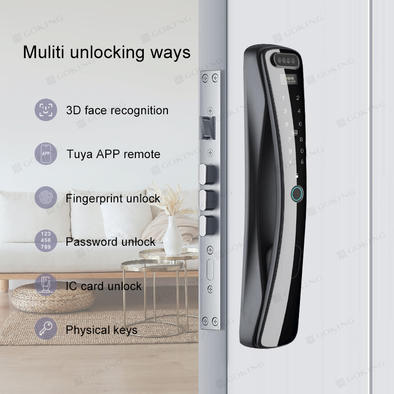 Goking 2024 new arrival real time video call smart lock 3d facial recognition tuya app remote control keyless entry door lock