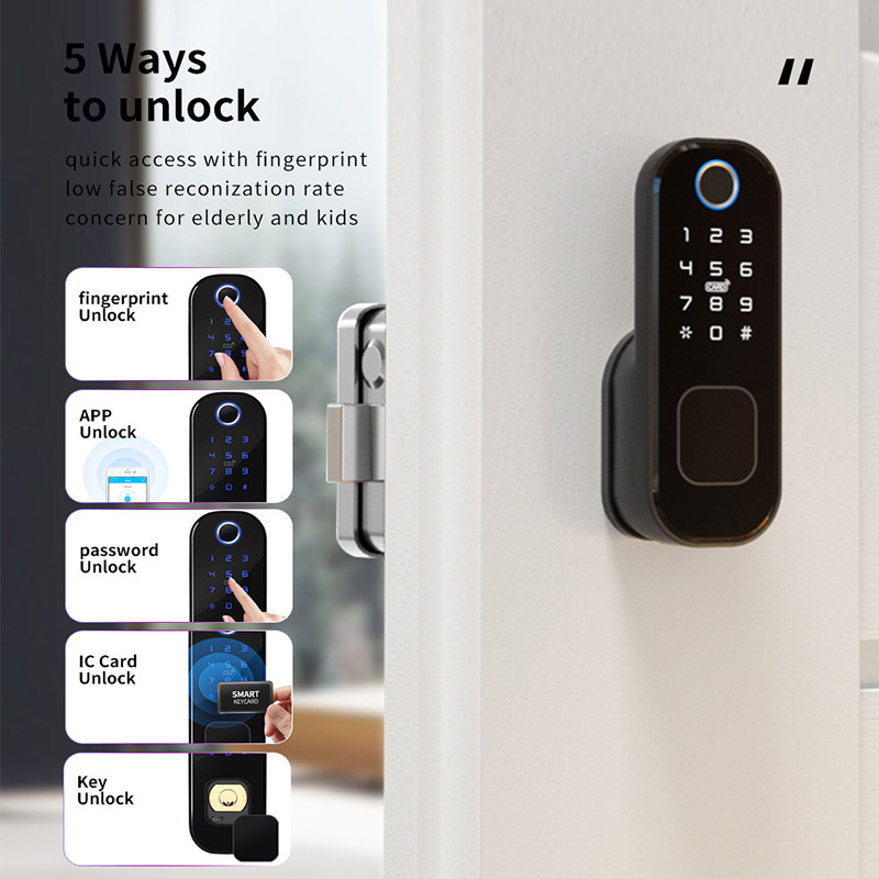 Goking tuya ttlock app remote control high security card rim lock double sided smart fingerprint door lock biometric