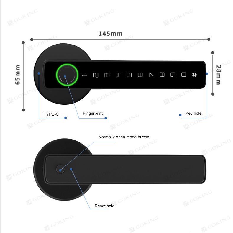 Goking Tuya Ble Lock App Remote Control Smart Door Electronic Lock Fingerprint Door Handle Digital Keyless Bedroom Lock Password