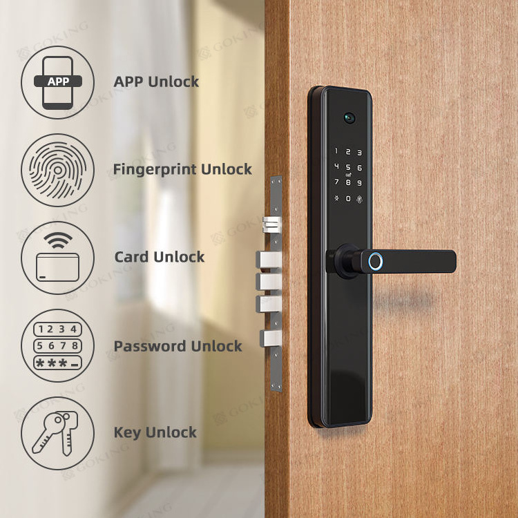 Goking high security fingerprint lock home furniture electronic touch keypad tuya smart gate lock with camera and doorbell