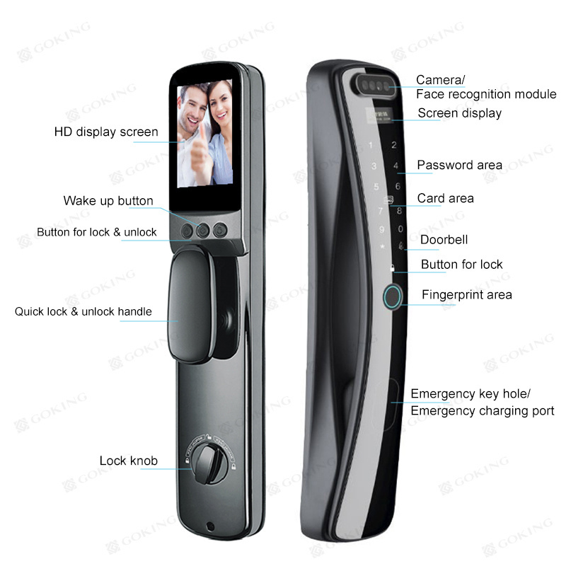 Goking 2024 new arrival real time video call smart lock 3d facial recognition tuya app remote control keyless entry door lock