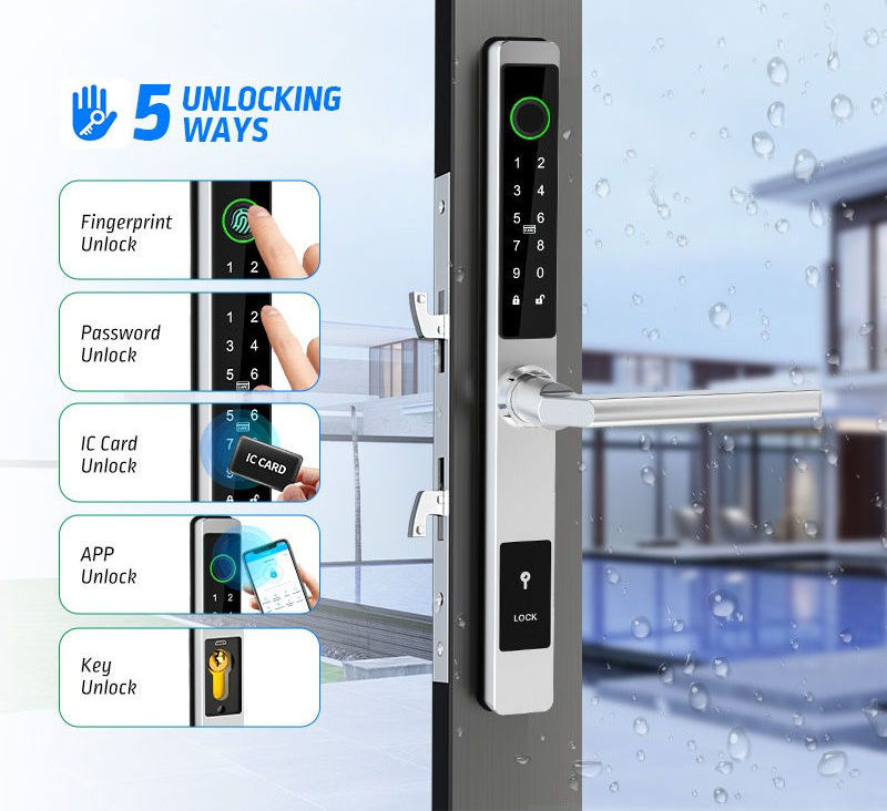 GOKING anti-theft sliding door security lock with handle biometric fingerprint digital keypad IP65 waterproof outdoor smart lock