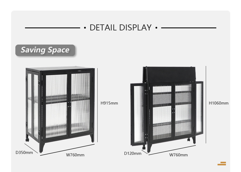 Industrial Easy To Install Iron metal 2 Door Display Cabinet Metal Foldable Sideboard furniture for home