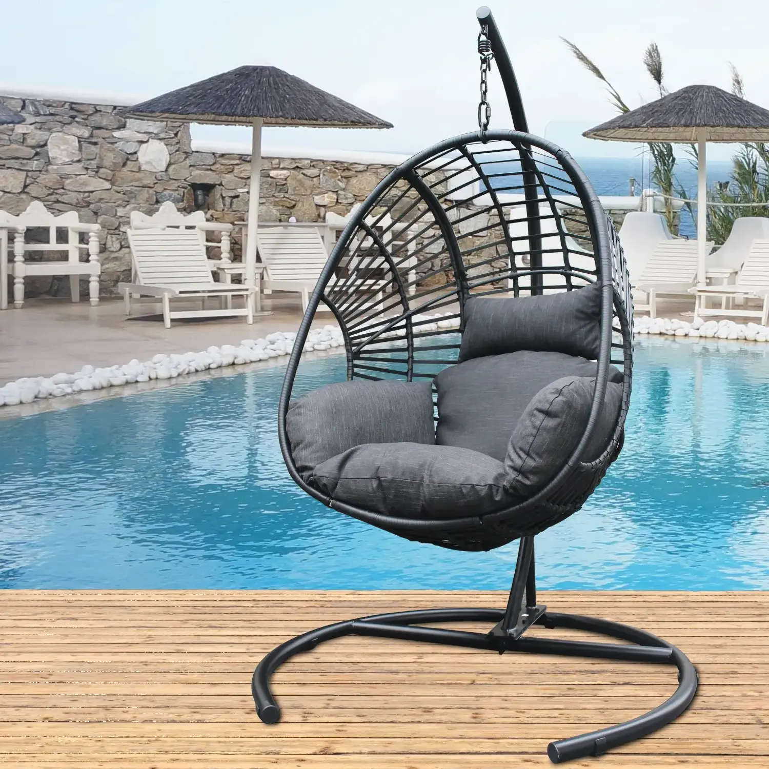 New Wholesale Designer Egg Swing Chair Cozy High-quality Modern Circle Hanging Swinging Indoor OutdoorRattan Egg Swing Chair