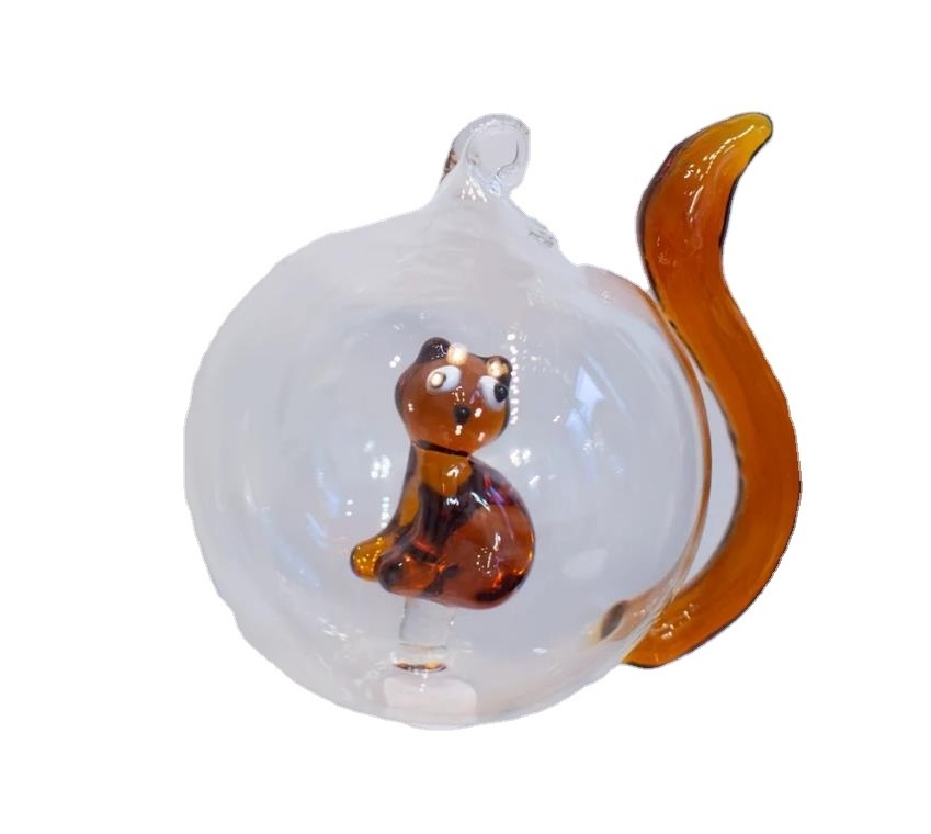 Wholesale Customized Transparent Clear 3D Squirrel Glass Christmas Tree Ball Hanging Blank Round Ornaments