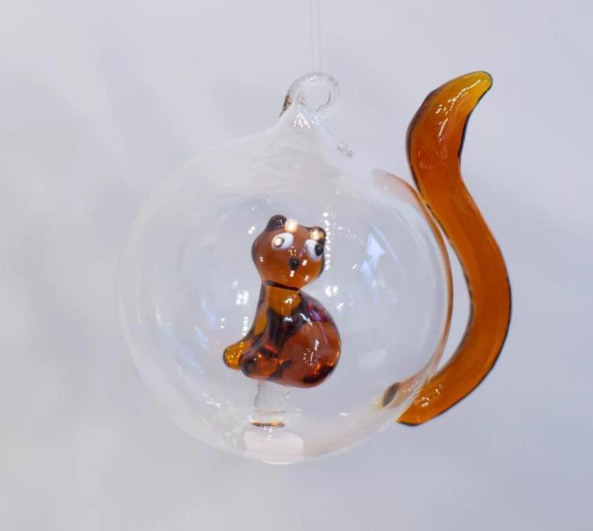 Wholesale Customized Transparent Clear 3D Squirrel Glass Christmas Tree Ball Hanging Blank Round Ornaments