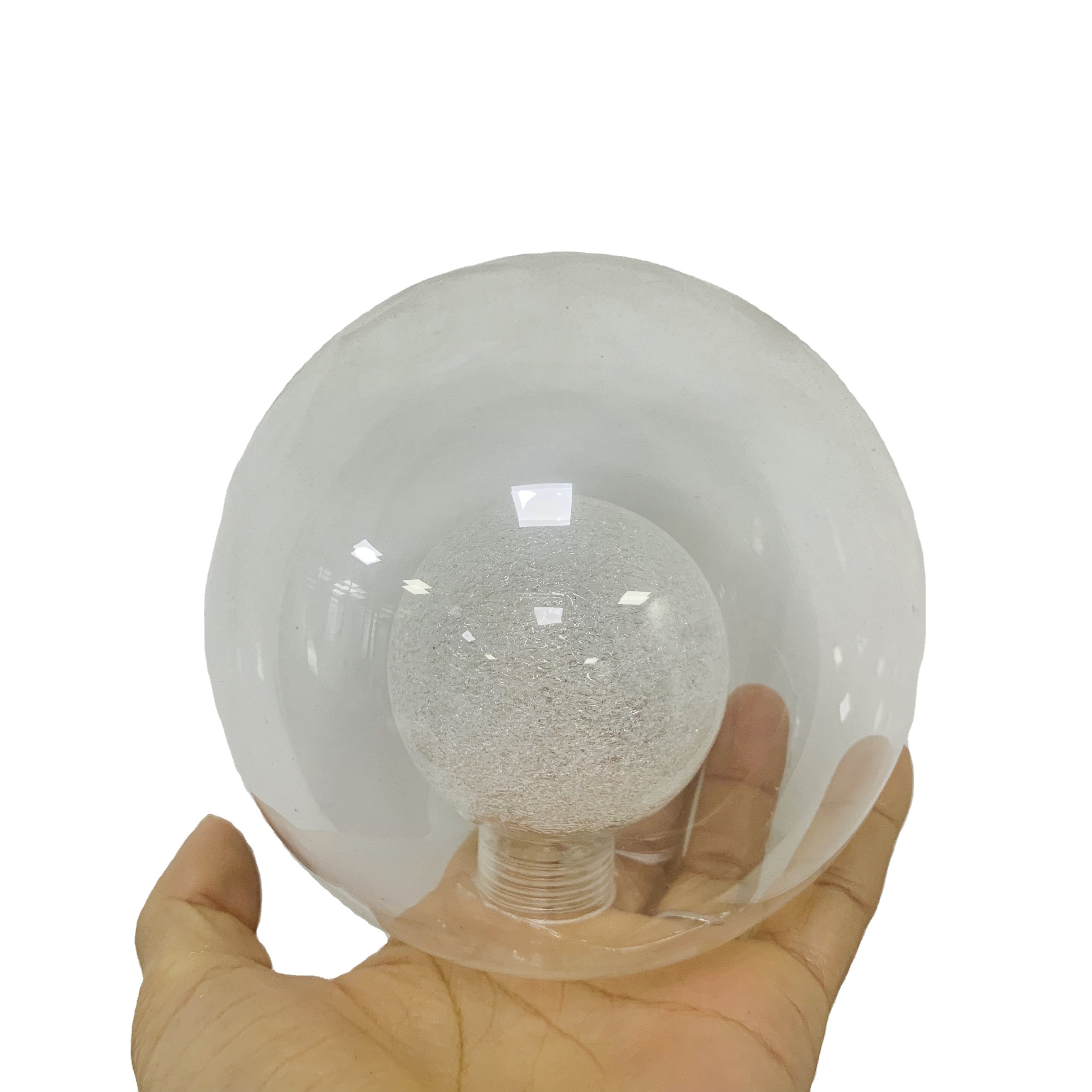 Custom Made Clear Round Double-wall White Seed Ceiling Pendant Glass Lamp Shade With Inner G9 Thread