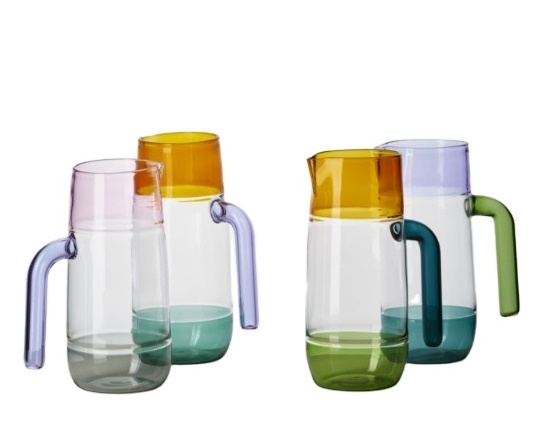 Custom Made Clear Unique Durable Heat-resistant Borosilicate Glass Colored Rim Base and Handle Glass Jug