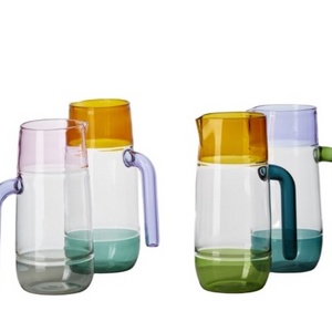 Custom Made Clear Unique Durable Heat-resistant Borosilicate Glass Colored Rim Base and Handle Glass Jug