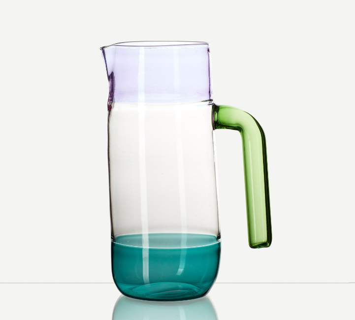 Custom Made Clear Unique Durable Heat-resistant Borosilicate Glass Colored Rim Base and Handle Glass Jug