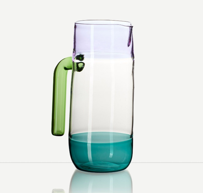 Custom Made Clear Unique Durable Heat-resistant Borosilicate Glass Colored Rim Base and Handle Glass Jug