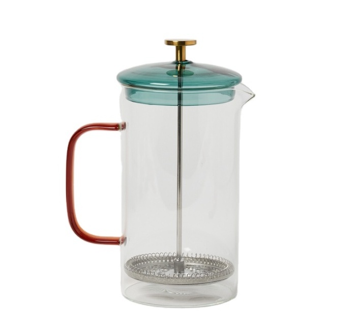 Custom Made Hand-blown Clear Combined Colored French Press Coffee Maker with Stainless Steel Presser