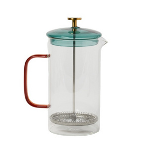 Custom Made Hand-blown Clear Combined Colored French Press Coffee Maker with Stainless Steel Presser