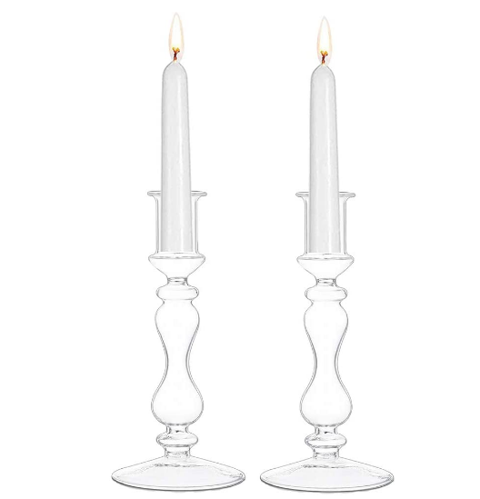 Custom Blown Clear Tall Glass Stemmed Taper Candle Holders for Holiday Wedding Party Home Decoration