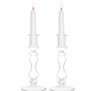 Custom Blown Clear Tall Glass Stemmed Taper Candle Holders for Holiday Wedding Party Home Decoration