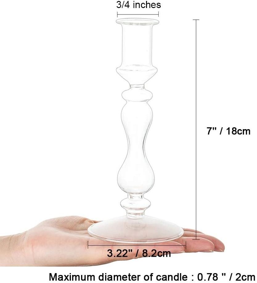 Custom Blown Clear Tall Glass Stemmed Taper Candle Holders for Holiday Wedding Party Home Decoration