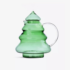 Wholesale Customized Christmas Tree Shaped Glass Juice Jug Water Pots Colored Glass Carafe