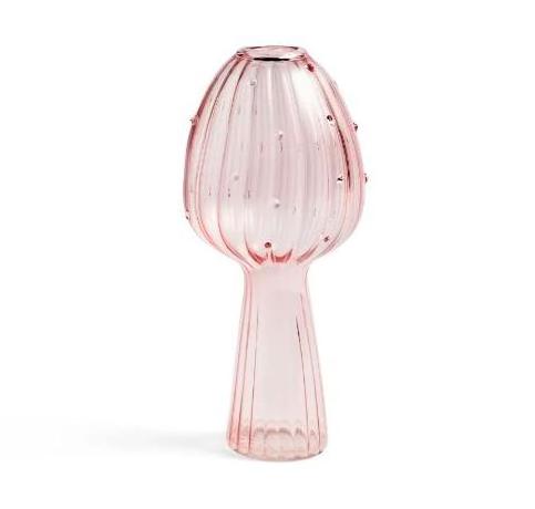 Wholesale Customized Nordic Spray Color Hand-blown Colored Delicate Mushroom Shape Glass Bud Vase with Dots and Holes