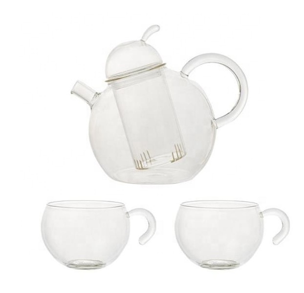 Wholesale Customized Heat Resistant Glass Teapot Cup Sets Cute Coffee Tea Kettle with Filter