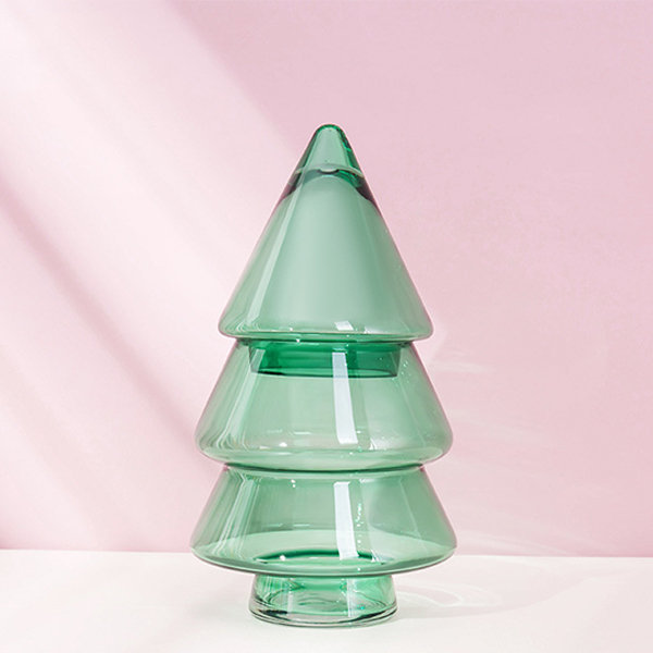 Customized Heat Resistant Decorative Clear Lake Green Borosilicate Glass Tree Decor Jar for Christmas Birthday Home Decor