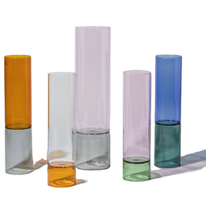 Custom Made Multi-colored Bamboo Shaped  Glass Cylinder Vase for Home Decoration