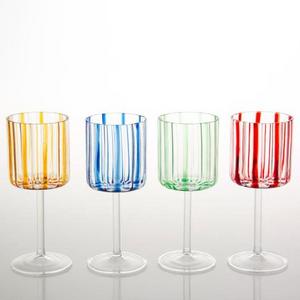 Wholesale Customized Nordic Retro Elegant Lead Free Clear Goblet Stemmed Colored Stripes Wine Glass Cup for Restaurant Hotel