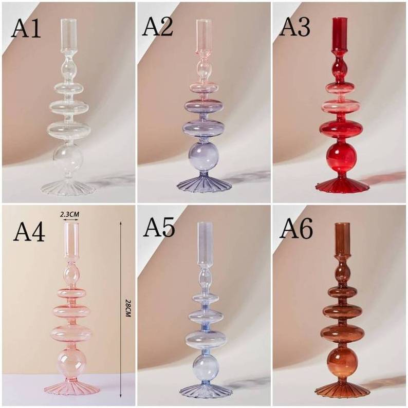 Hand Blown Borosilicate Clear Purple Colored Gold Blue Candlestick Glass Tube Cylinder Taper Candle Stick Holder