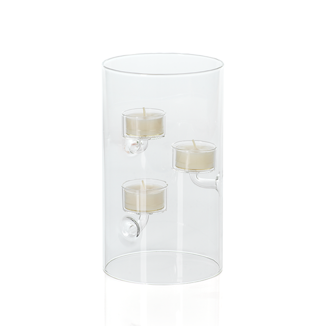 Customized Blown Clear Borosilicate Cylinder Suspended Glass Tea Light Floating Votive Candleholders