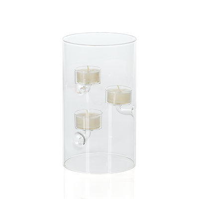 Customized Blown Clear Borosilicate Cylinder Suspended Glass Tea Light Floating Votive Candleholders