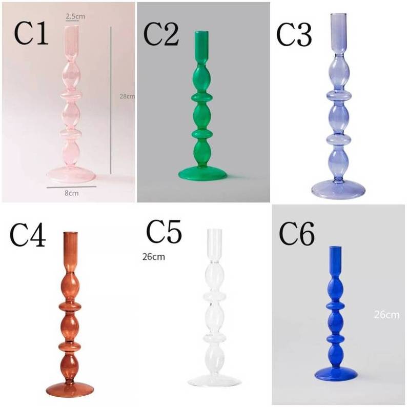 Hand Blown Borosilicate Clear Purple Colored Gold Blue Candlestick Glass Tube Cylinder Taper Candle Stick Holder