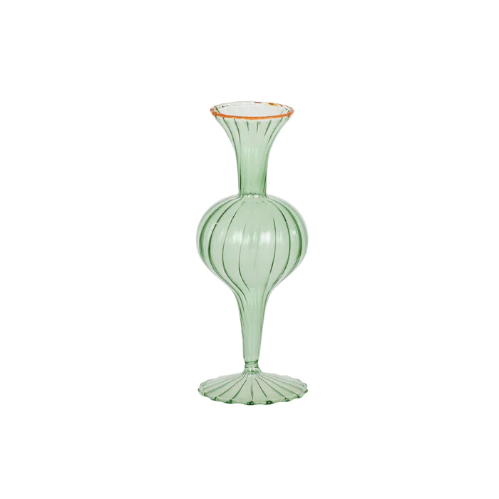 Wholesale Custom Blown Small Delicate Colored Glass Flower Bud Vase with Coloured Rim for Tabletop Decor